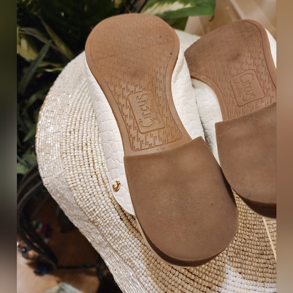 NWT.Cicus Sam Edelman Mule Womens Size 7.5M White Croc Print Gold Chain Slip On - Picture 8 of 11